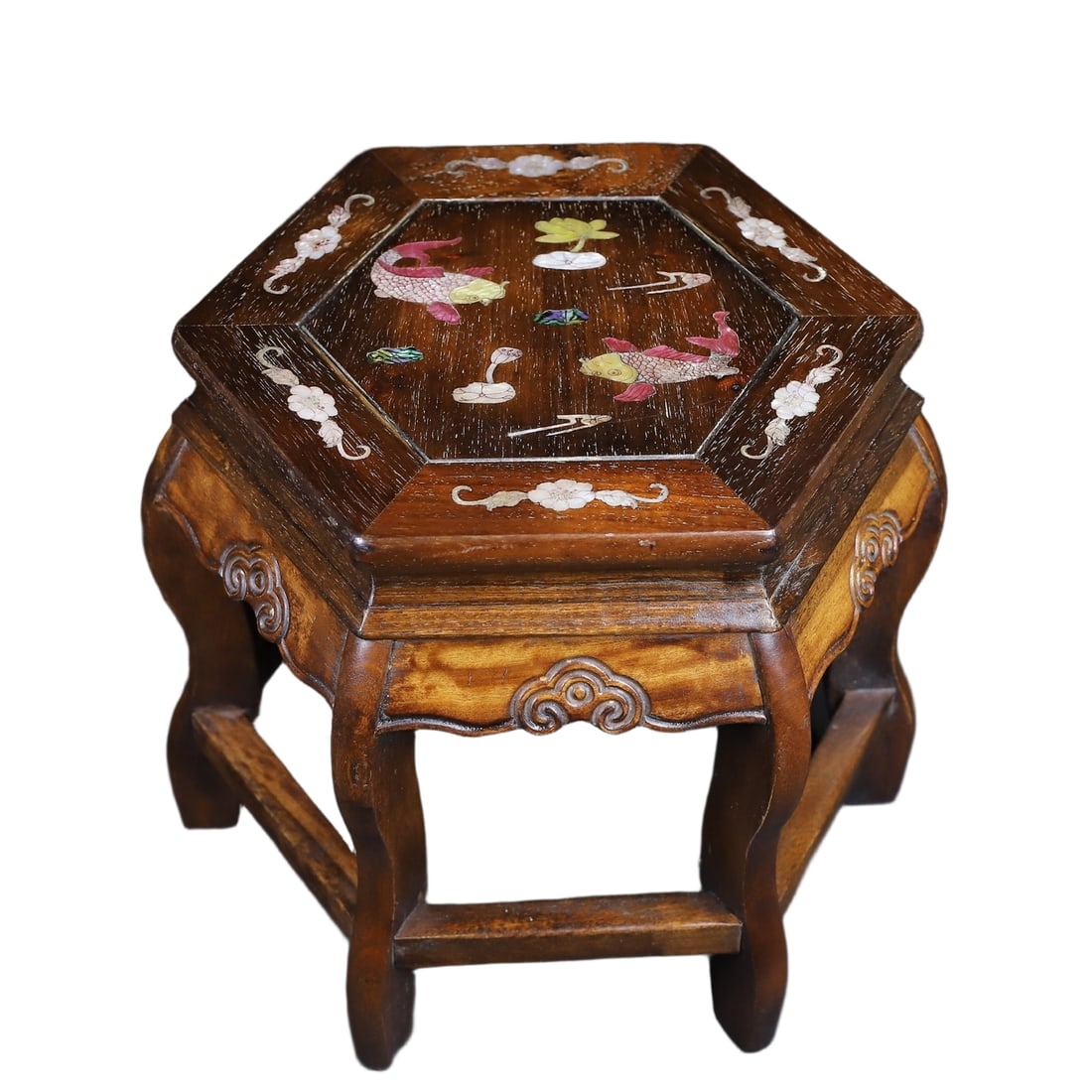 Rosewood inlaid with seashell hexagonal stool, wealthy stool. (1 of 11)