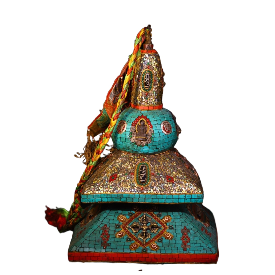 Natural meteorite inlaid with gemstone, sky bead pagoda. (1 of 10)