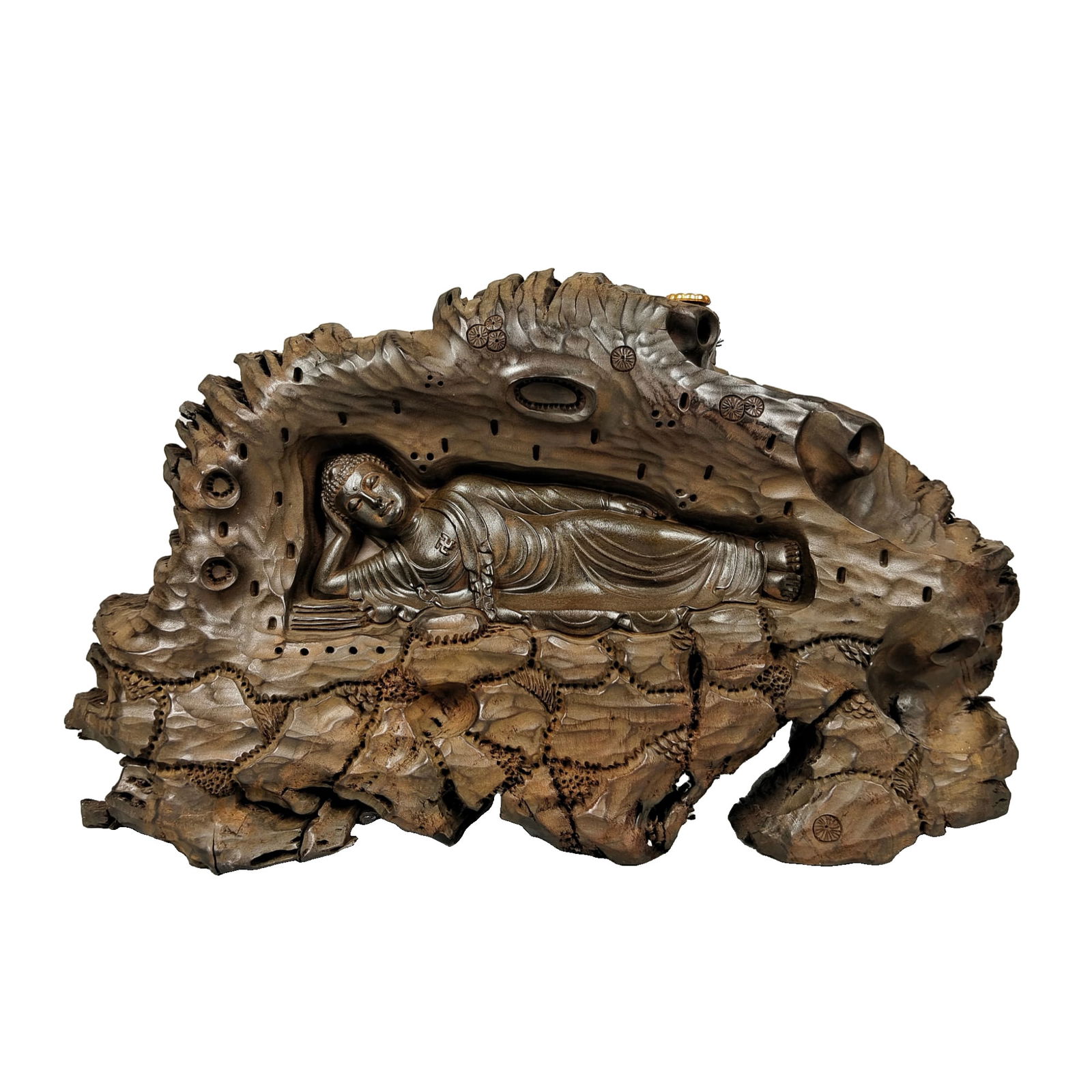 Agarwood Guanyin Backflow Incense: Agarwood Guanyin backflow incense burner, finely carved, with smooth lines, well-preserved, a precious collectible. 37/22/8 centimeters, weighs 4.5 catties.