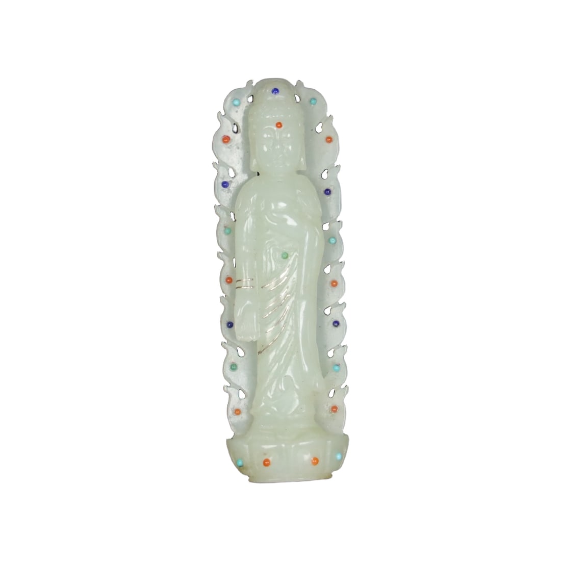 Hetian jade carved gold and silver inlaid with gemstone Buddha jade pendant. (1 of 9)