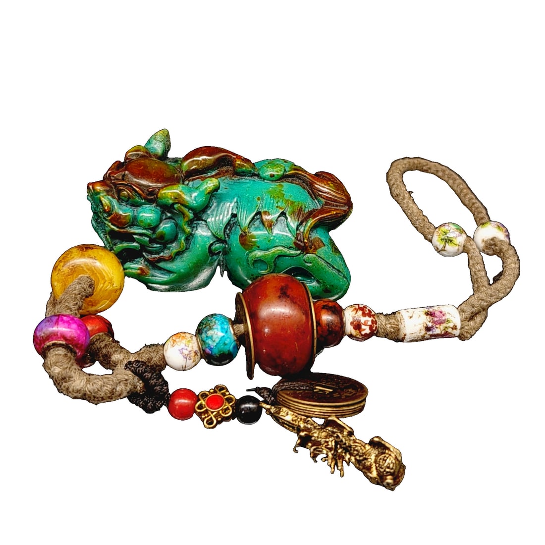 Turquoise lion door handle.: This collectible turquoise lion handle piece, weighing 213 grams, embodies classical beauty and rich artistic value. Its exquisite carving and vintage color tones showcase a deep historical heritage a