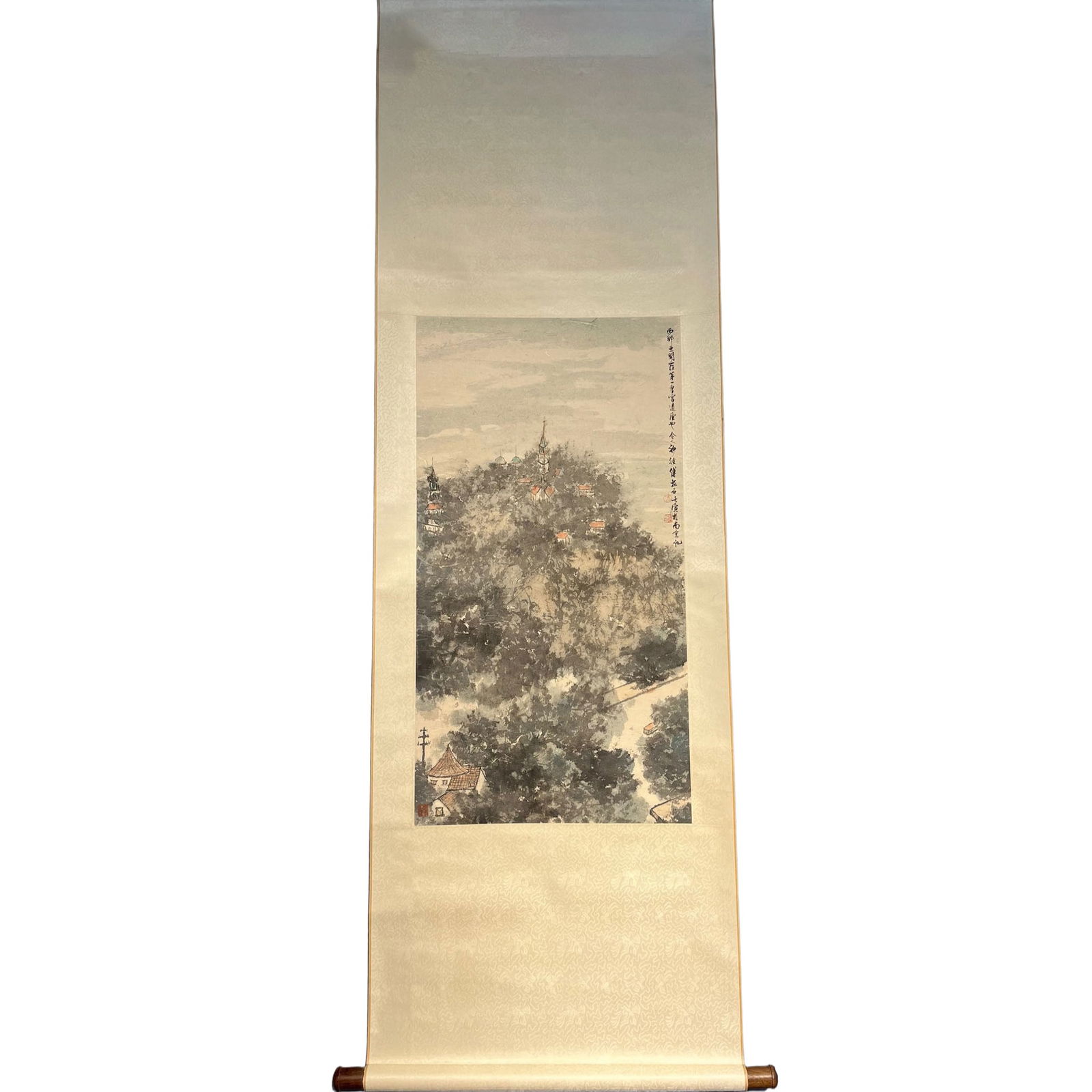 Fu Baoshi, ink and color on paper, landscape painting in vertical scroll. (1 of 10)