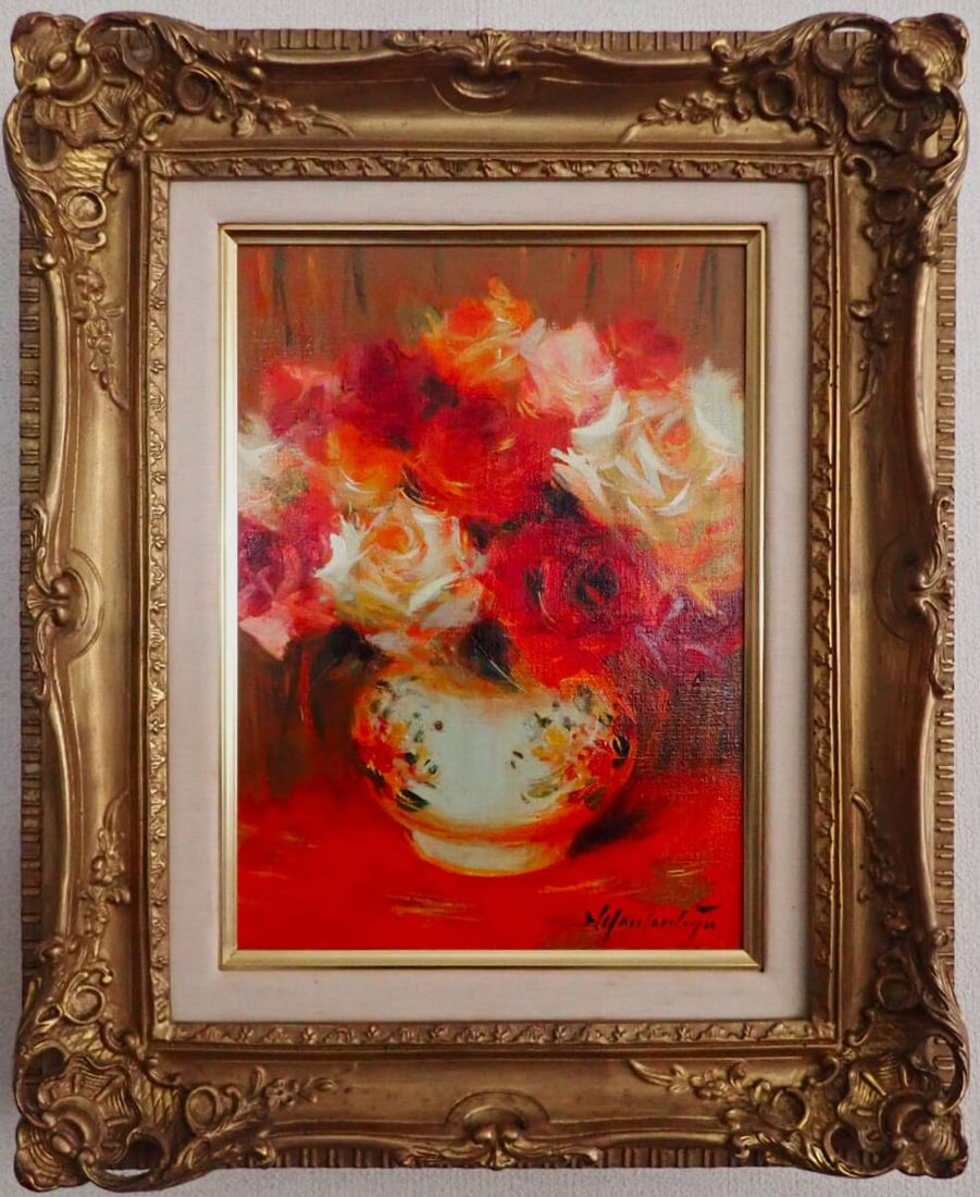 Authenticity Guaranteed – Toraichi Yamamoto Roses Oil on Canvas (F4), Framed – Recipient of (1 of 10)