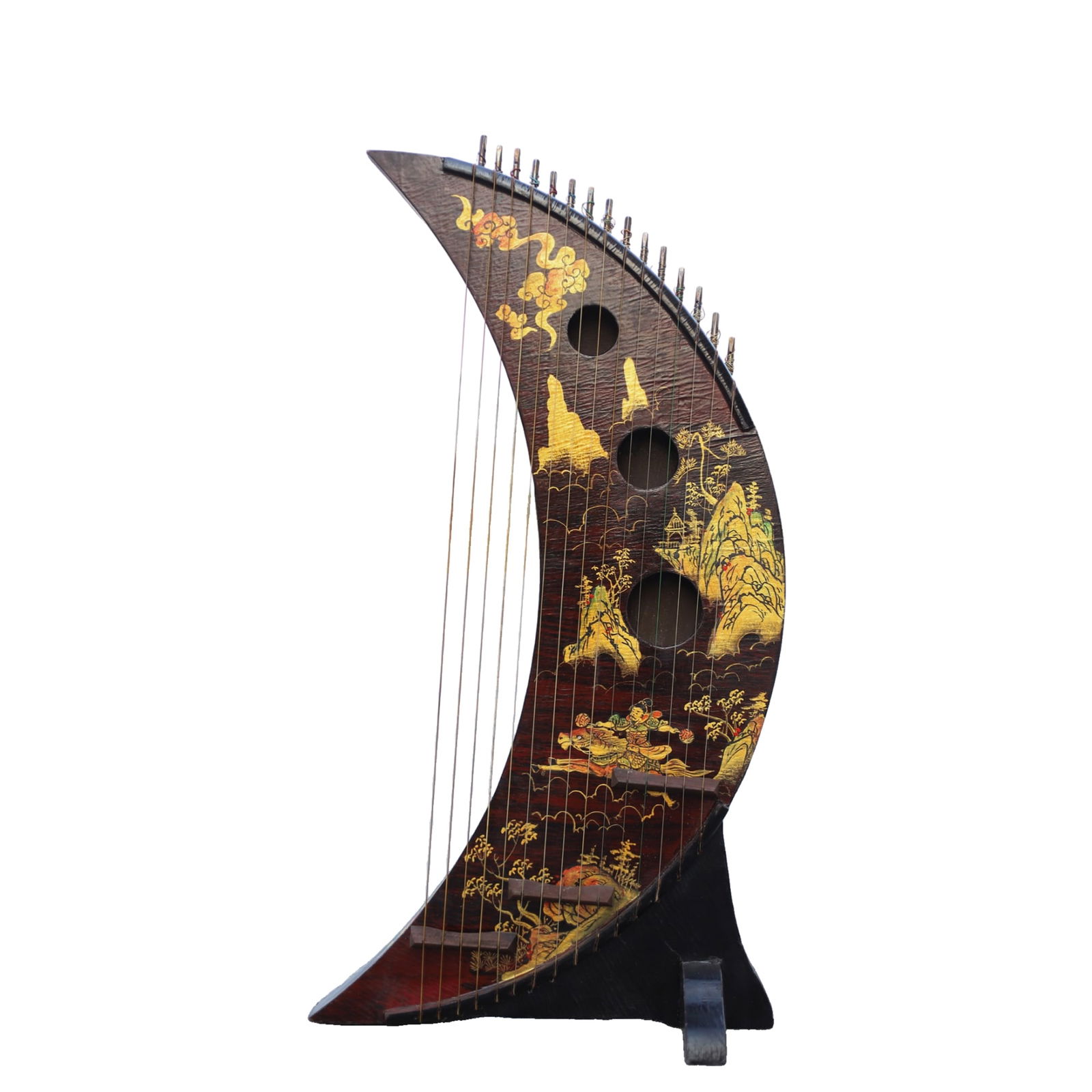 Antique wooden-bodied gilt lacquer qin instrument. (1 of 11)