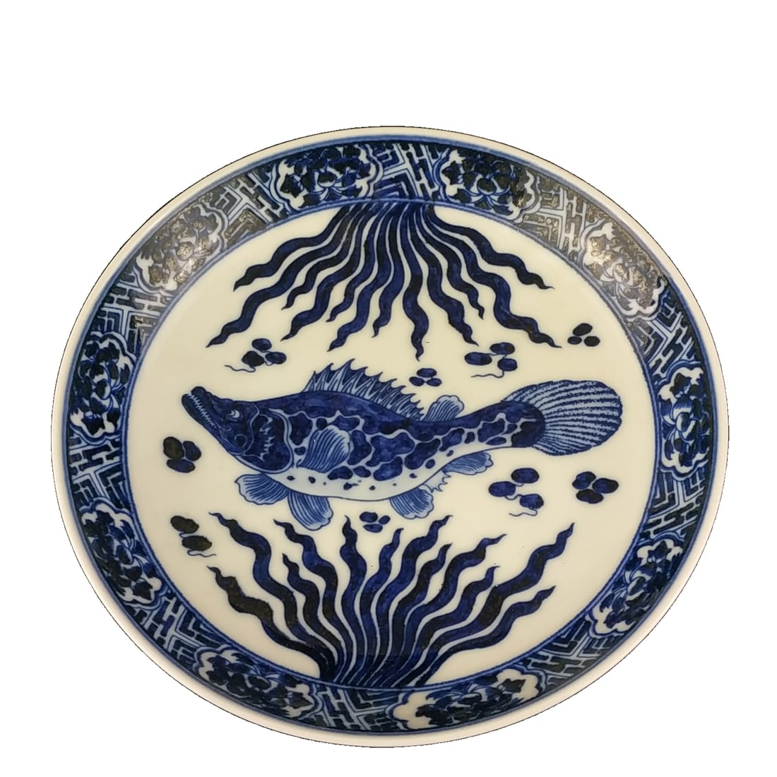 Qing Dynasty Xianfeng period blue and white hand-painted fish and grass pattern plate (1 of 10)