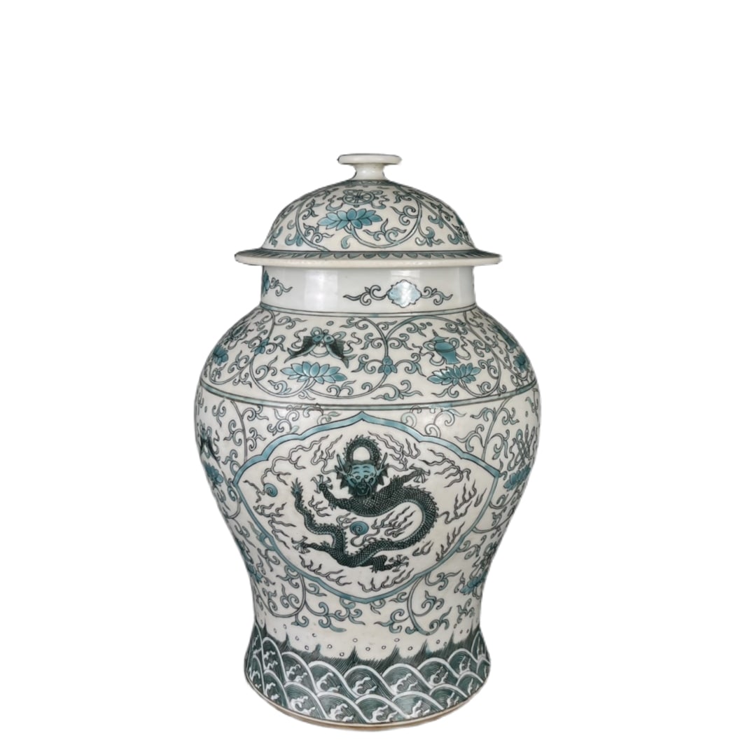 Qing Dynasty Kangxi period General's jar with coiled lotus pattern. (1 of 10)