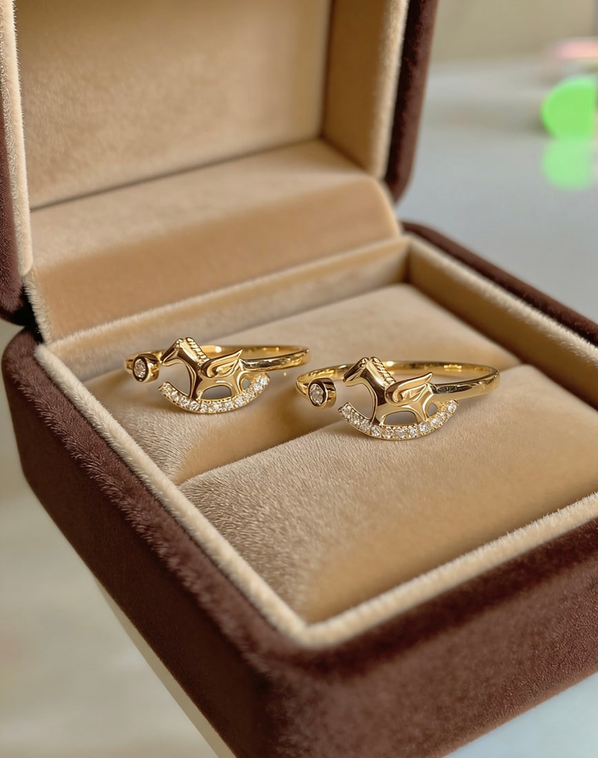 18K gold cultured diamond pony ring: This ring is designed with a concept of modern elegance, featuring an 18K gold band and a dazzling cultivated diamond as the main stone. The golden luster complements the brilliance of the diamond, ma