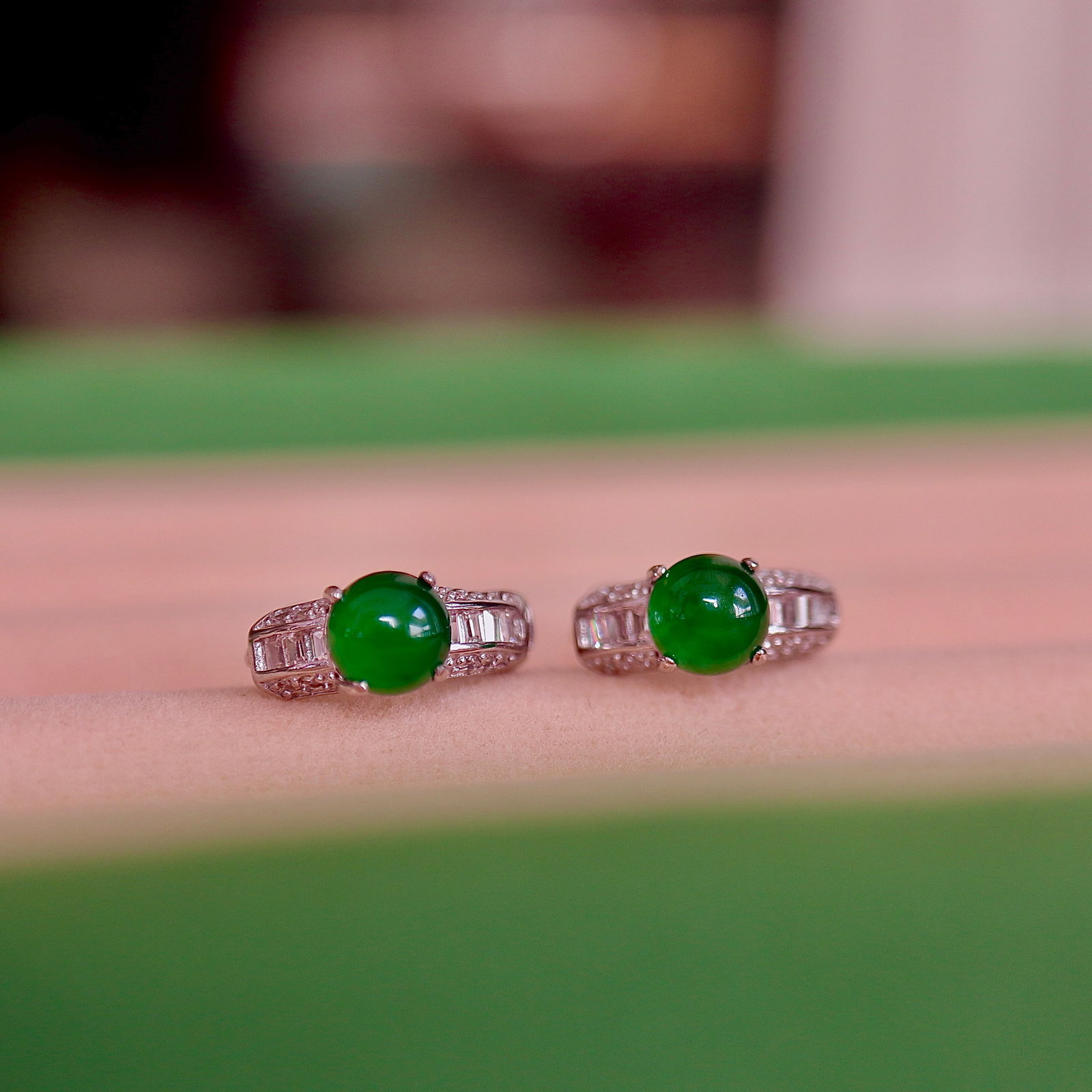 Natural jadeite pure silver earrings: This earring features a 5mm natural jadeite as the main stone, showcasing a charming ice yang green color. The jadeite stone is approximately 5mm and set in S925 sterling silver, creating an elegant a