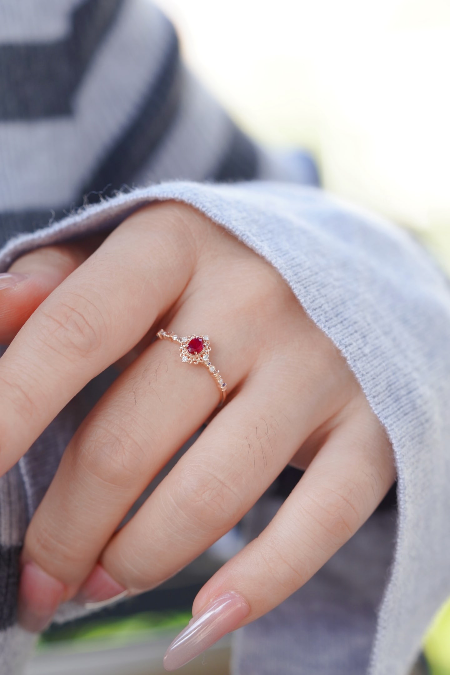 18K Gold Natural Ruby Ring - 7