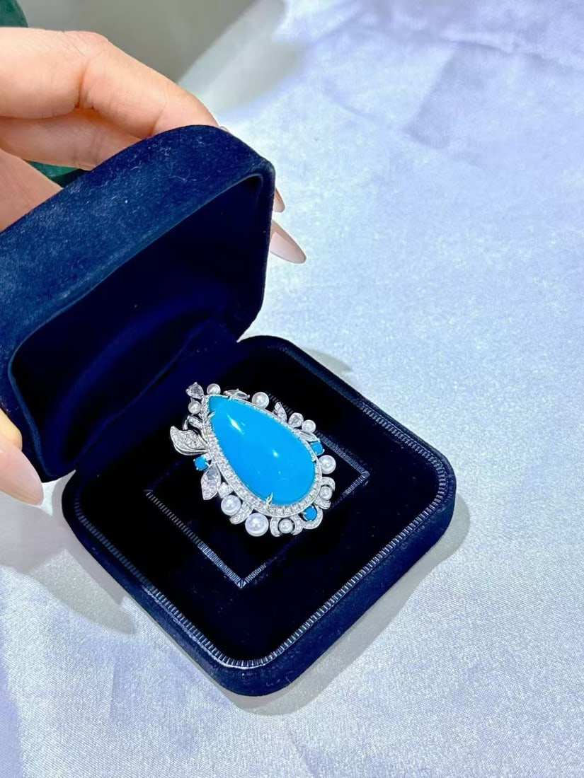Platinum Turquoise Ring - 5