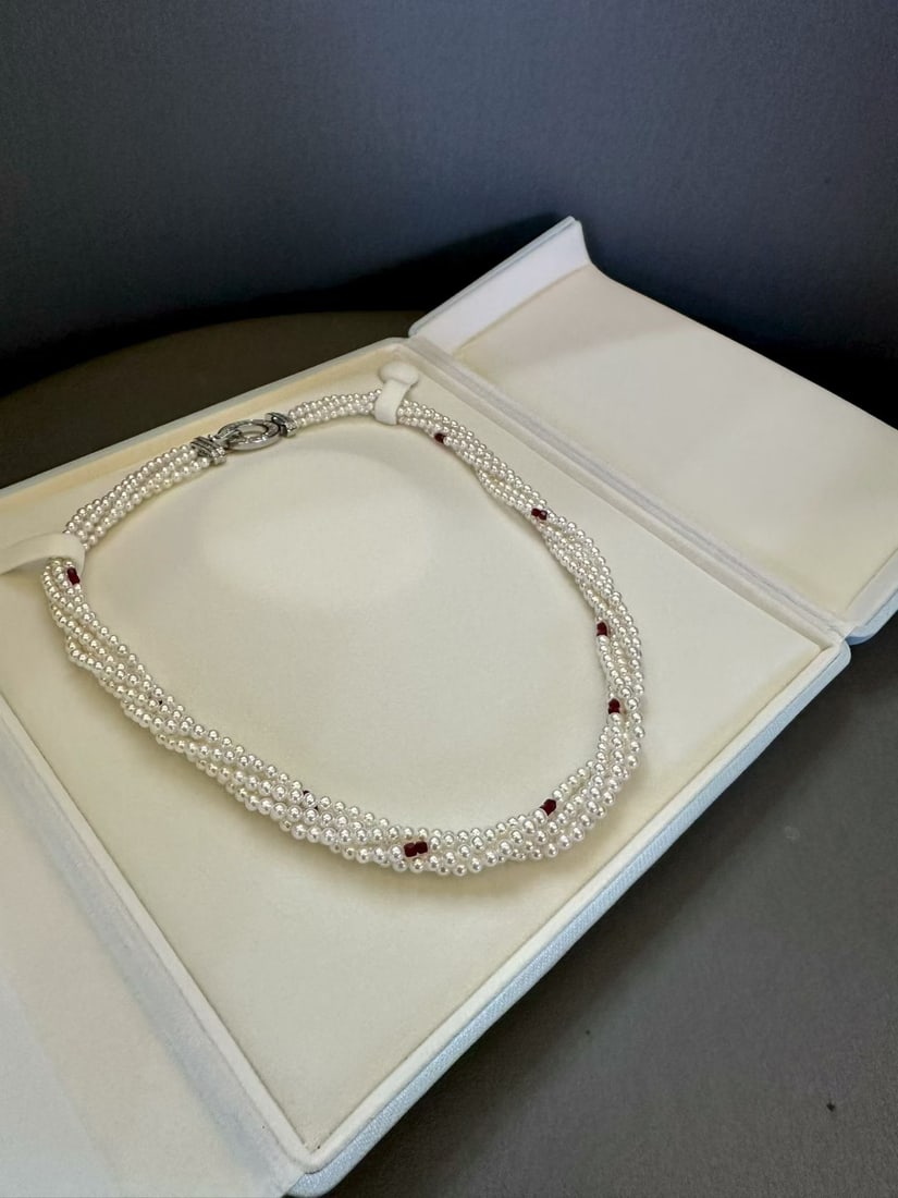 Pearl and ruby multi-layer necklace - 2