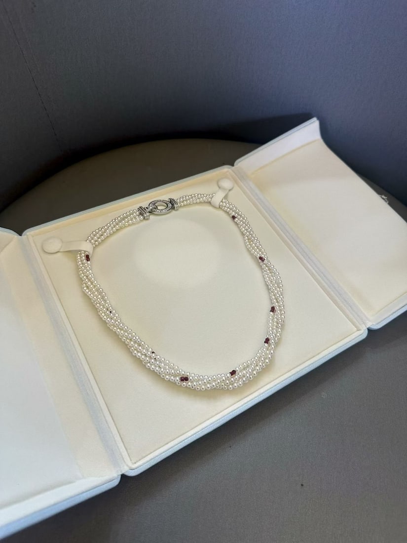 Pearl and ruby multi-layer necklace - 4