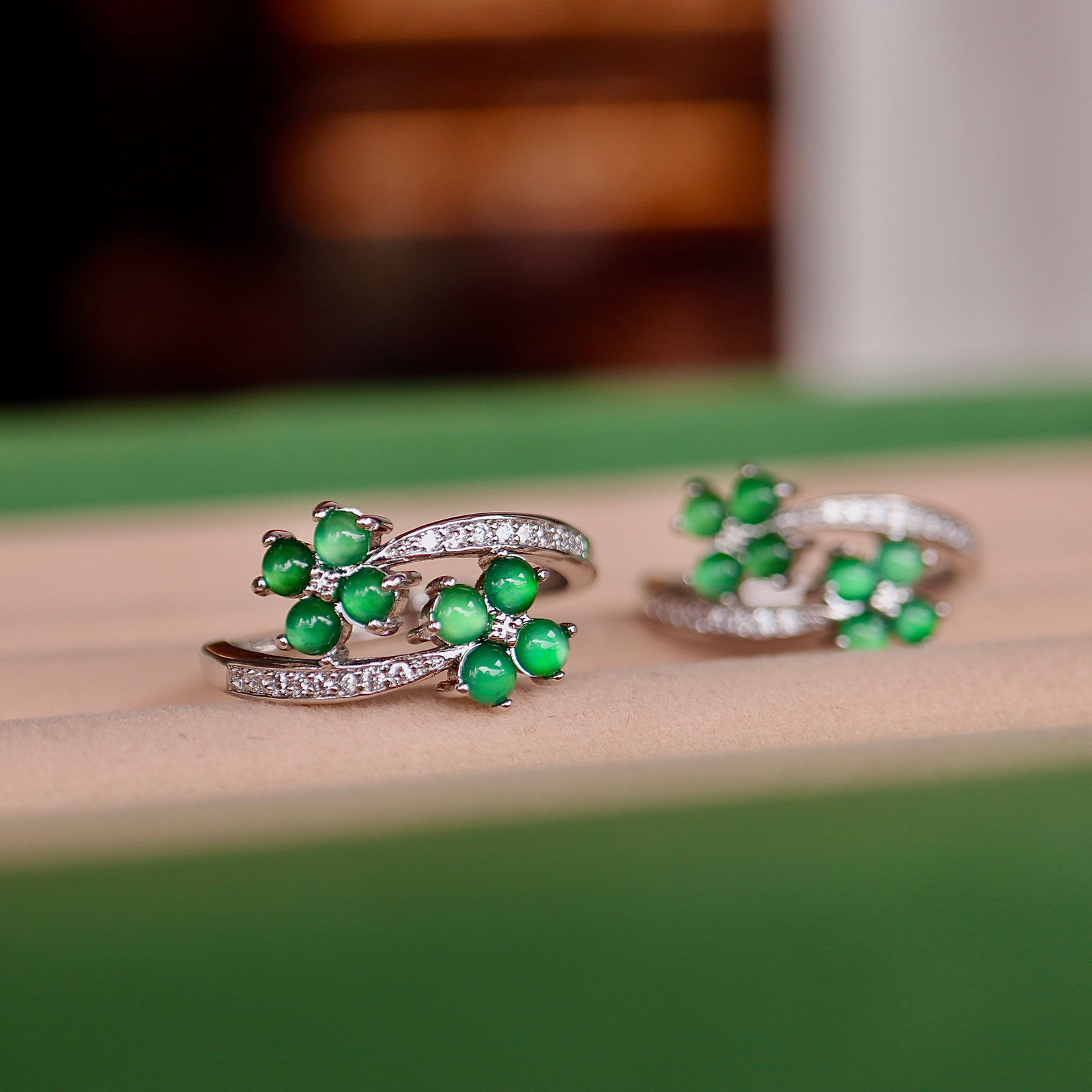 Jadeite double four-leaf clover ring - 3