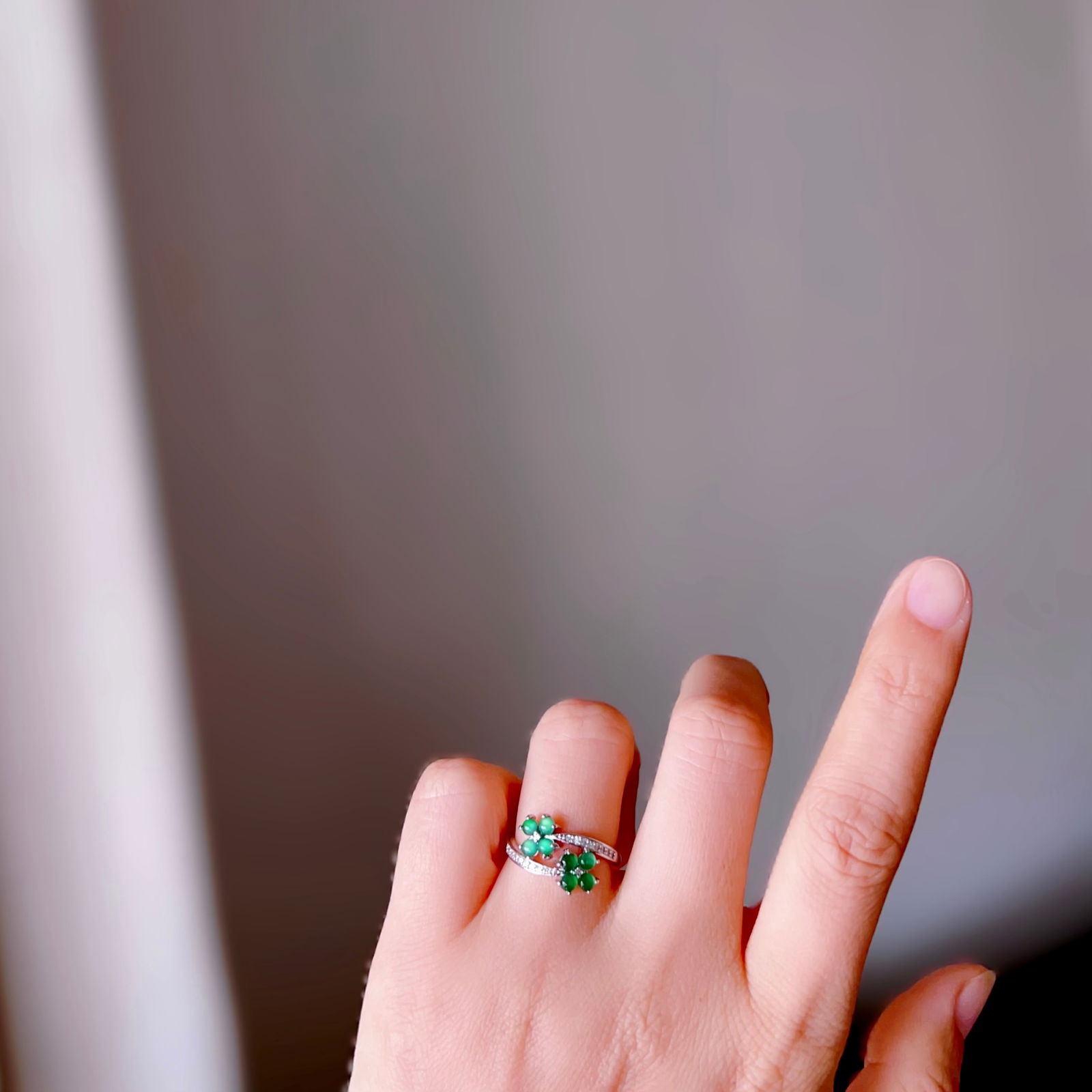 Jadeite double four-leaf clover ring - 8