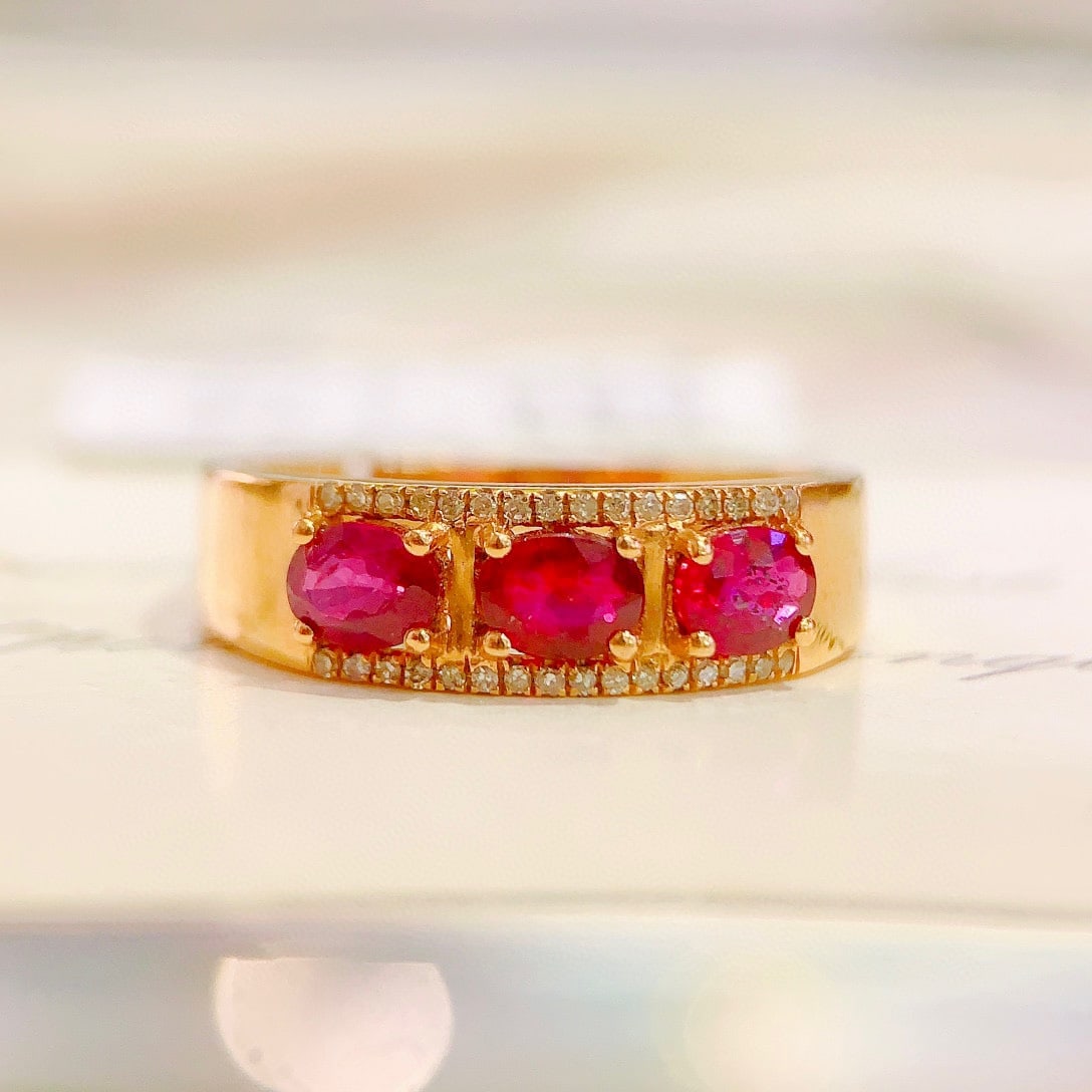 18K gold diamond and ruby ring - 3