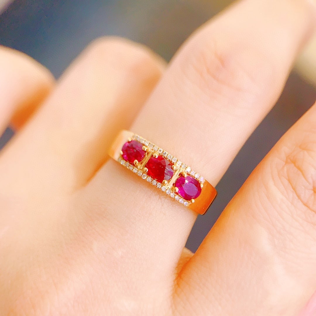18K gold diamond and ruby ring - 4