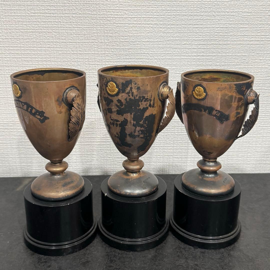 Set of 3 Silver Engraved Trophies: These trophies are engraved with "SILVER970." These trophies are being sold as silver products and materials.The bases are not silver. Some discoloration, darkening, and deterioration may occur due