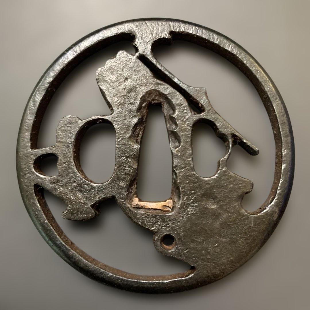 Fine Antique Tsuba – Unsigned, Akasaka/Higo Style Tea Ceremony Utensils Motif – Iron Fittings, (1 of 7)
