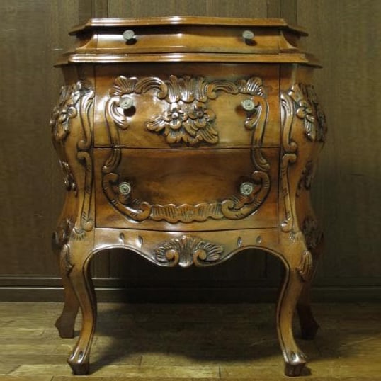 Italian Antique Louis XV-Style Bombe Chest – Carved, Cabriole Legs, 3-Drawer Commode (1 of 17)
