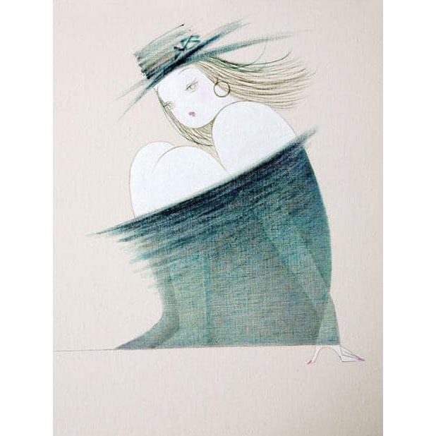 Oil Painting – F6– Female Portrait: An original oil painting of a female figure, size F6 (41 cm × 32 cm), signed by the artist (signature located subtly on the lower right or left, or elsewhere; with a seal stamp on the back). Created