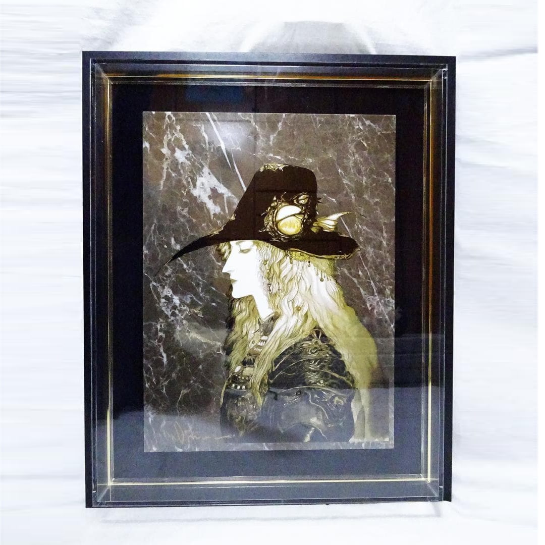 Yoshitaka Amano – Marble Portrait Vampire Hunter D: Description Artist: Yoshitaka Amano Medium: Marble painting Title/Theme: Portrait of Vampire Hunter D Box: Comes with original box Certificate: A-rubivan (Arubivan) Certificate of Authenticity include