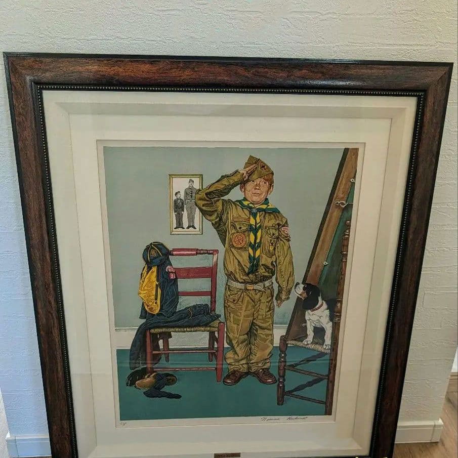 Norman Rockwell – Can’t Wait (Signed Print): Description Artist: Norman Rockwell Title/Theme: Can’t Wait – a heartwarming scene featuring a Boy Scout Medium: Signed print (not original painting) Signature: Hand-signed by Norman Rockwell, gua