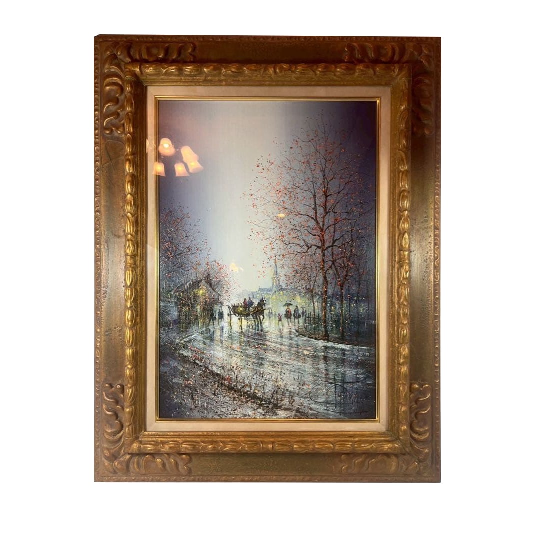 Guy Dessapt (French, 20th Century) Autumn Street Oil on Canvas: Guy Dessapt (French, 20th Century) Autumn Street Oil on Canvas