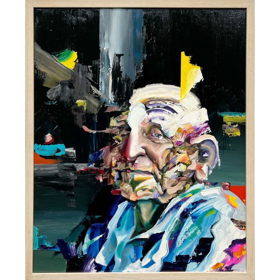 Asumi Naito Old Man A (2021) Mixed Media on Canvas, Framed – With Nichido Gallery Label: An original 2021 painting titled Old Man A by Asumi Naito. This compelling portrait captures the commanding presence of its subject head-on. The figure is rendered with psychological intensity, where