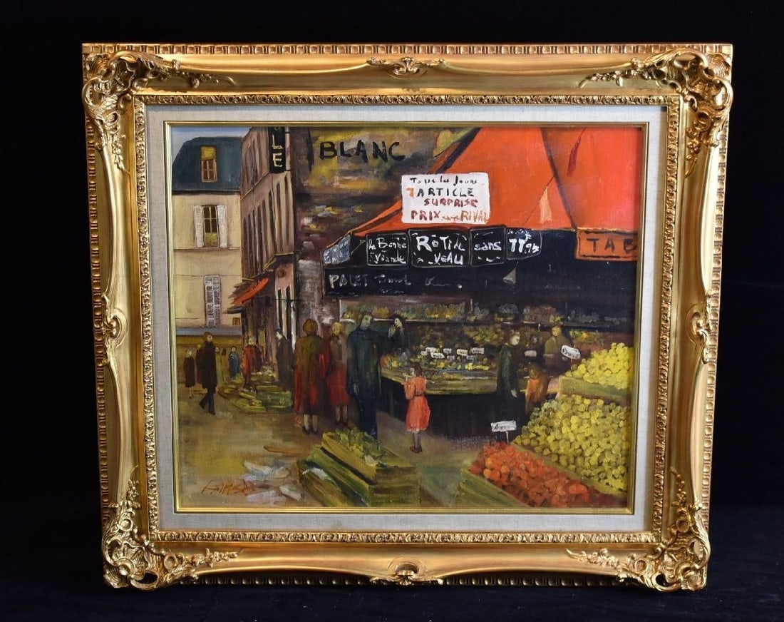 Authentic Isamu Sawa French Street Corner Scene Oil Painting (No.10) – Framed – Lived in: An authentic oil painting titled French Street Corner Scene by Isamu Sawa (also known as Sawa Isamu). This No.10 canvas work portrays a charming streetscape in France, capturing the atmosphere of ever