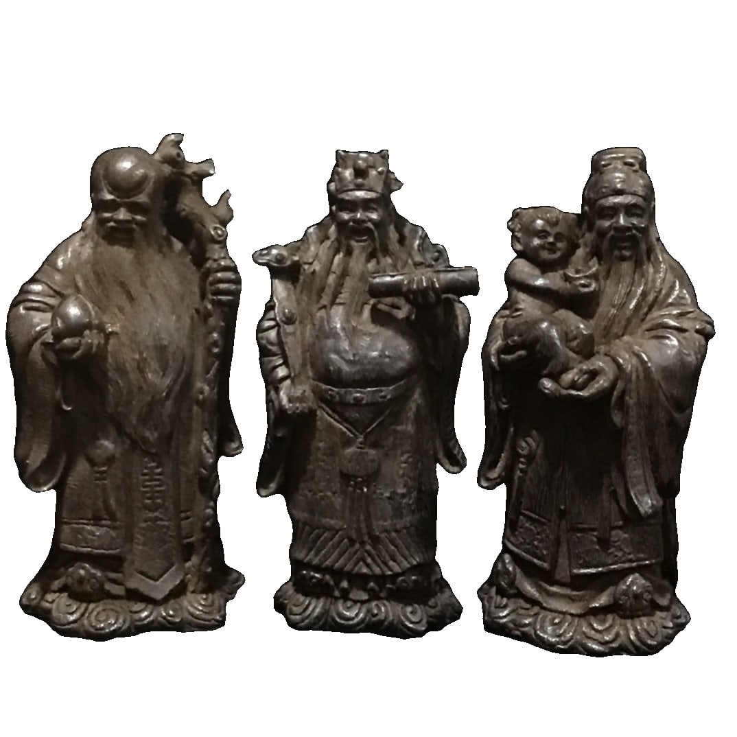 Late Qing Dynasty Agarwood Carved Three Star Ornament of Fu, Lu, Shou (1 of 10)