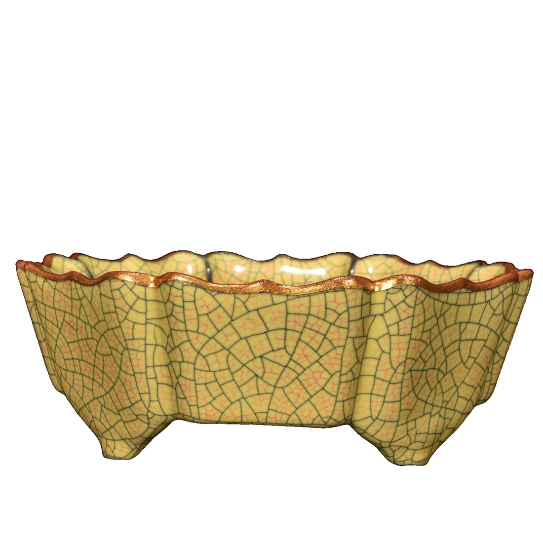 Song Ge kiln yellow-glazed mouthpiece with gold-plated inscription of a woman washing (1 of 10)