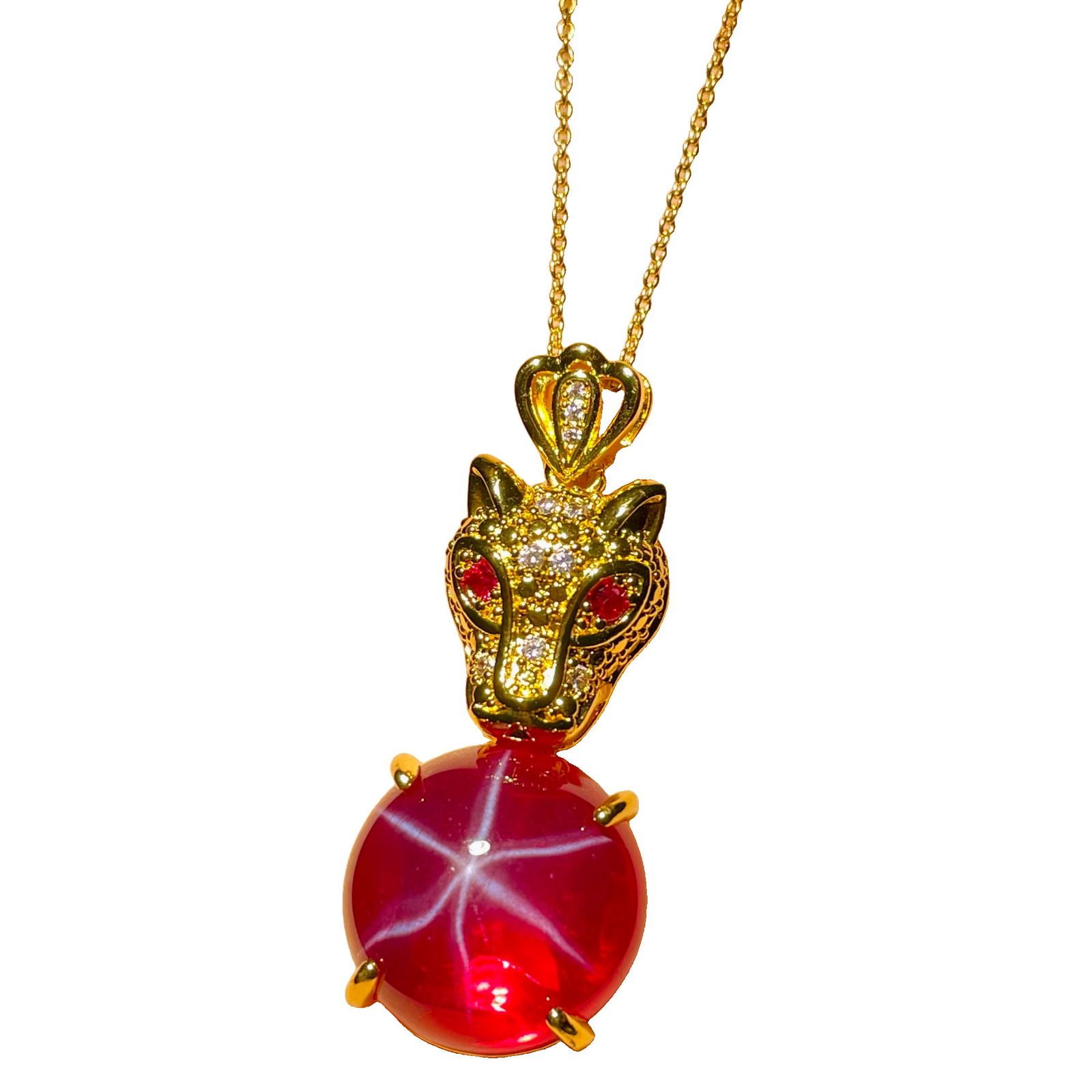 Red starlight gemstone inlaid copper gilt necklace (1 of 9)