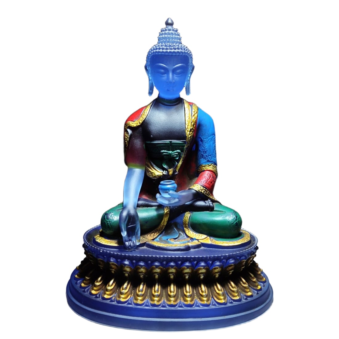 A painted and gilded glass Buddha statue of Shakyamuni Buddha, with inscriptions from the Yongle: A rare colored drawing and gold-plated glass Buddha statue of Shakyamuni Buddha, with an inscription of the donation from the Yongle reign of the Ming Dynasty, is a fine piece worthy of collection.