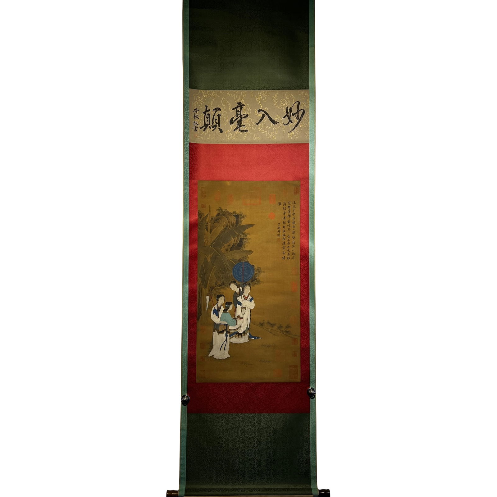 Yuan Dynasty - Qian Xuan's exquisite silk painting of a beautiful woman on a standing scroll (1 of 10)