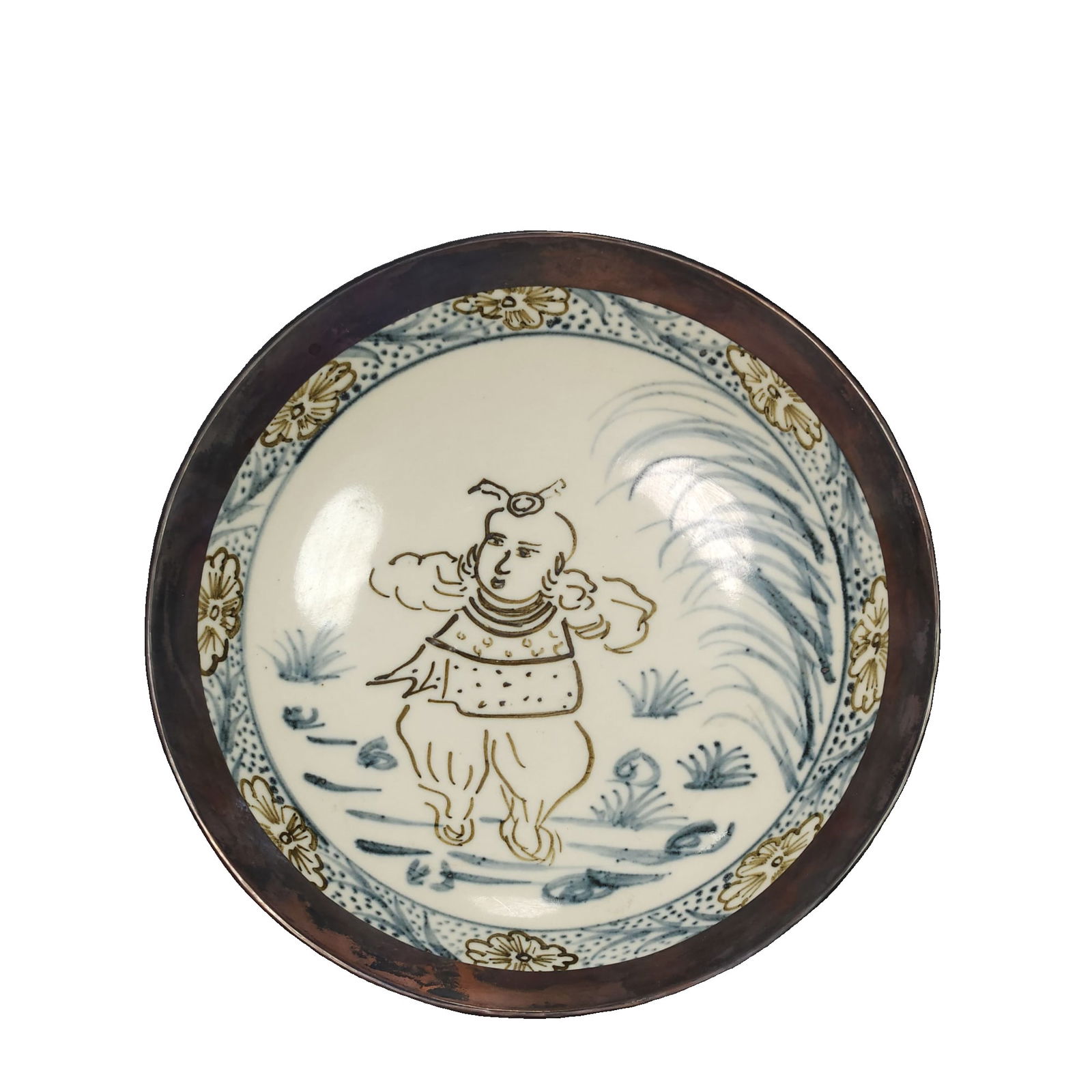 Song Dynasty Ding ware bowl with child design and flared mouth: This is a Song Dynasty Ding kiln bowl with a design of children playing on the water inside. The bowl has a diameter of 20.5 centimeters and is 4 centimeters high. The shape of the bowl is