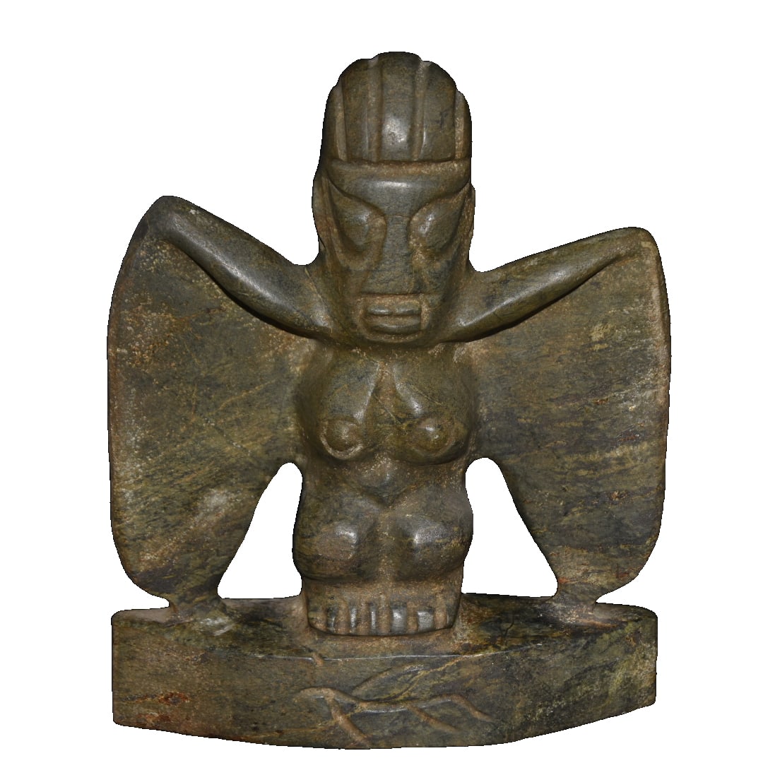 Meteor Man: This meteorite sculpture has a unique design, combining the human body with the wings of a flying bird. The lines are simple and smooth, reflecting the simplicity and mystery of primitive art. The