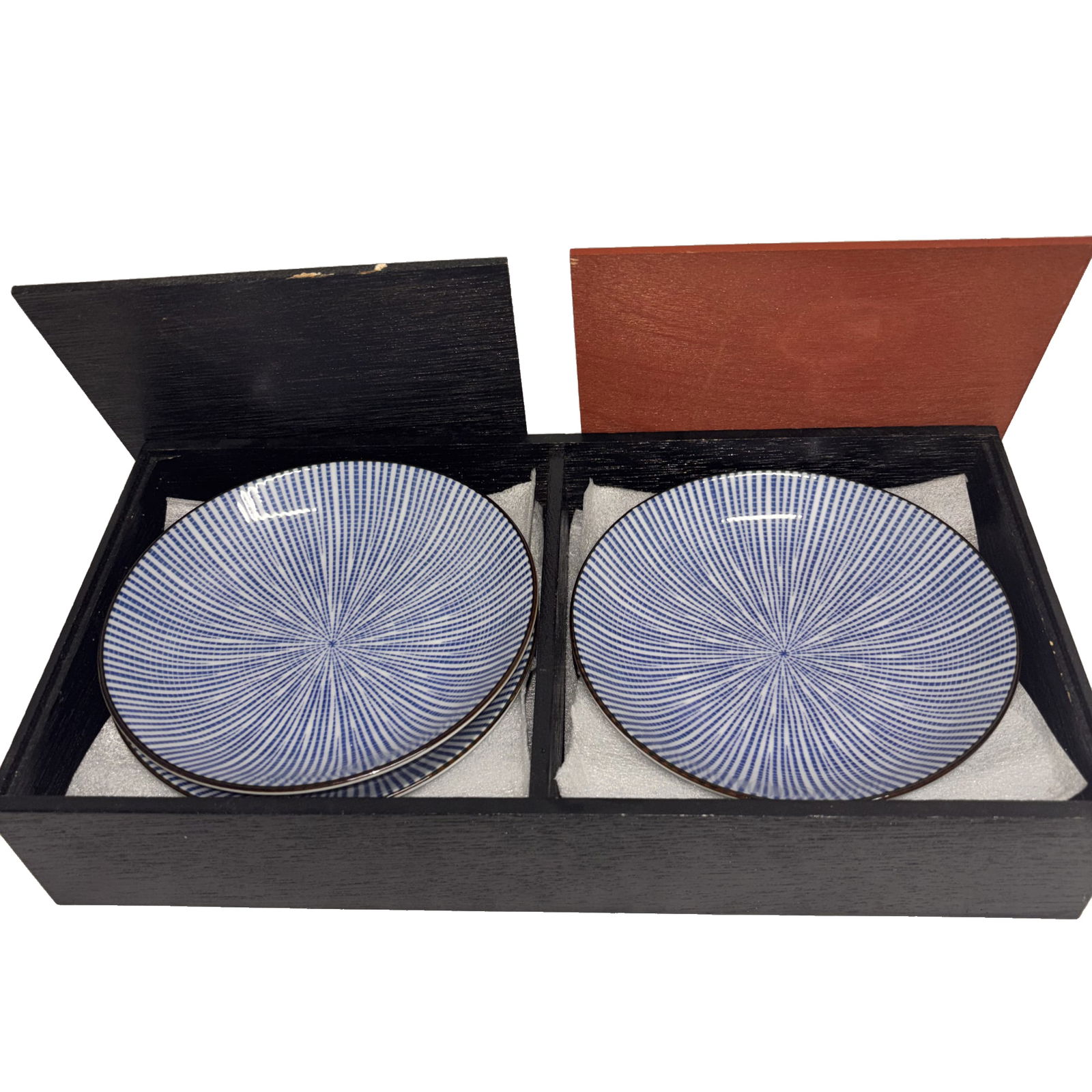 Shigaraki Ware Ceramic Small Plates (Set of 5) with Wooden Presentation Box: This refined set of five ceramic small plates comes beautifully packaged in a wooden presentation box, combining practicality with understated elegance. Produced in the historic pottery region of
