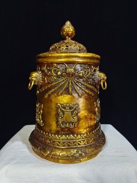Gilt copper Buddhist scripture jar "Eight Auspicious Treasure Jar" Buddhist Eight Treasures (1 of 8)