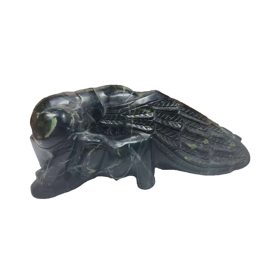 Meteorite carved cicada ornament: Meteorite carved cicada figurine, 7x11x21 cm
