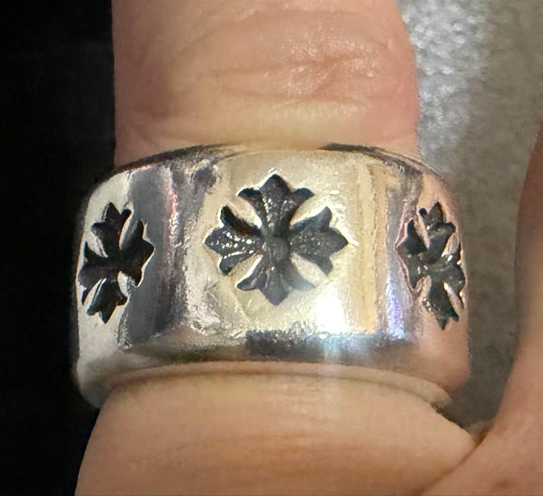 (Second-hand) Silver cross pattern ring, size 14 - 2
