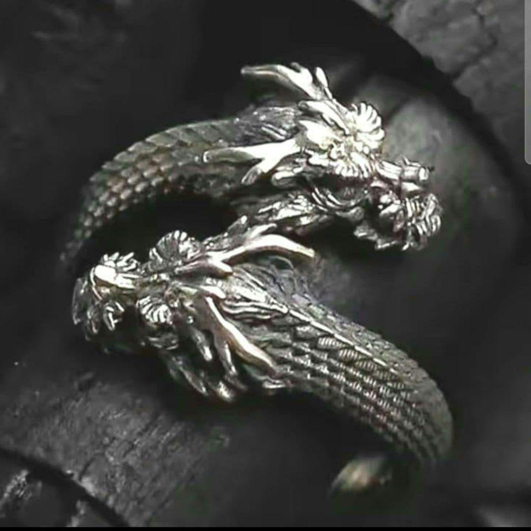 (Second-hand) Dragon Double-Headed Dragon Silver Ring: Dragon double-headed dragon silver live mouth ring, one size