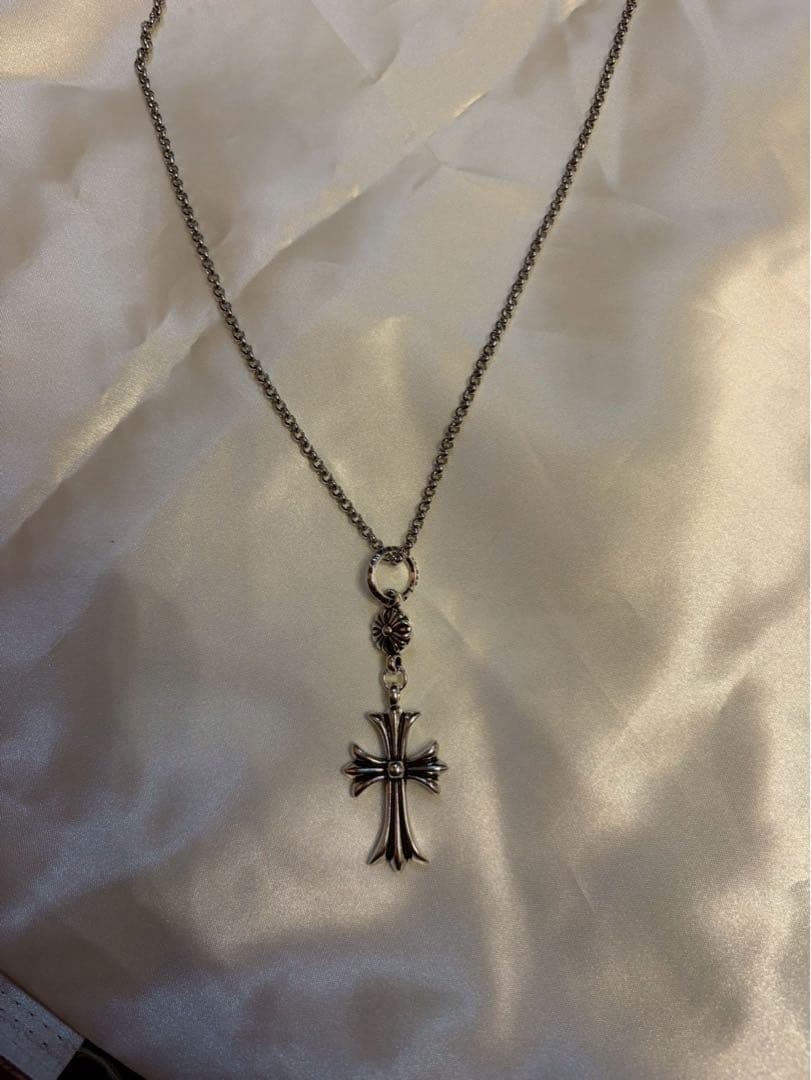 (Second-hand) Silver cross pattern necklace, with silver chain - 6