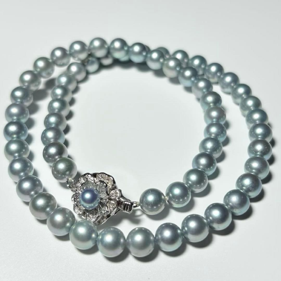 (Second-hand) Akoya pearl necklace, 7.4-7.1mm, blue, 33.3 grams: Akoya pearl necklace, blue, 33.3 grams, total length 43 centimeters Pearl size: 7.4mm-7.1mm