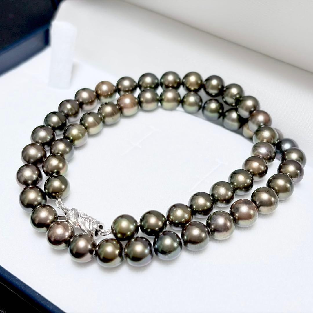 (Second-hand) Natural Akoya Pearl Necklace, 7.6-8.0mm, Dark Gray, with Silver Accents: Natural Akoya pearl necklace, 7.6-8.0mm, dark grey, with silver fittings, dimensions: approximately 44.0cm in length, weight 37g.