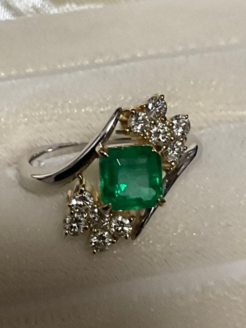 (Second-hand) PT900K18 Emerald Diamond Combination Ring - 3
