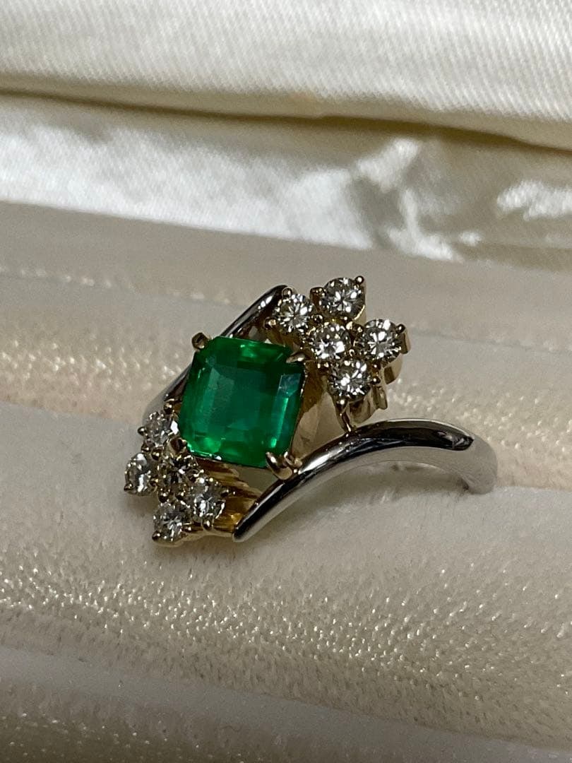 (Second-hand) PT900K18 Emerald Diamond Combination Ring - 4
