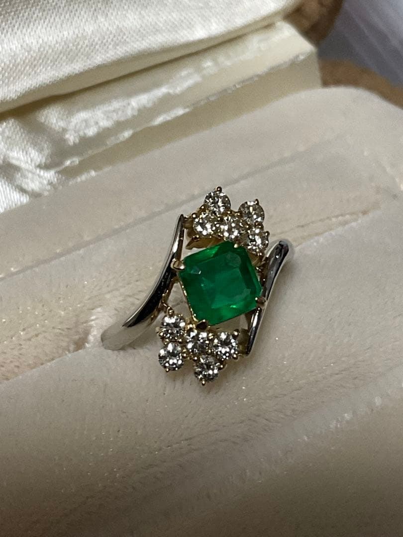 (Second-hand) PT900K18 Emerald Diamond Combination Ring - 6