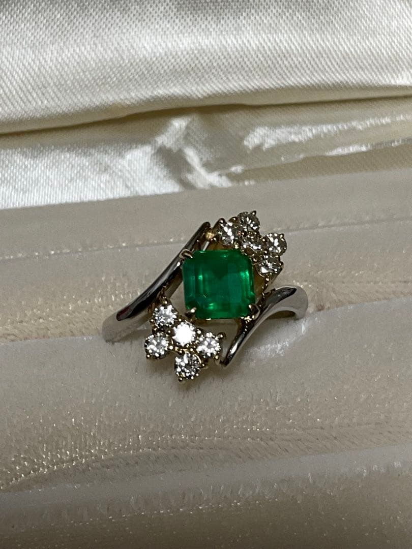 (Second-hand) PT900K18 Emerald Diamond Combination Ring - 7