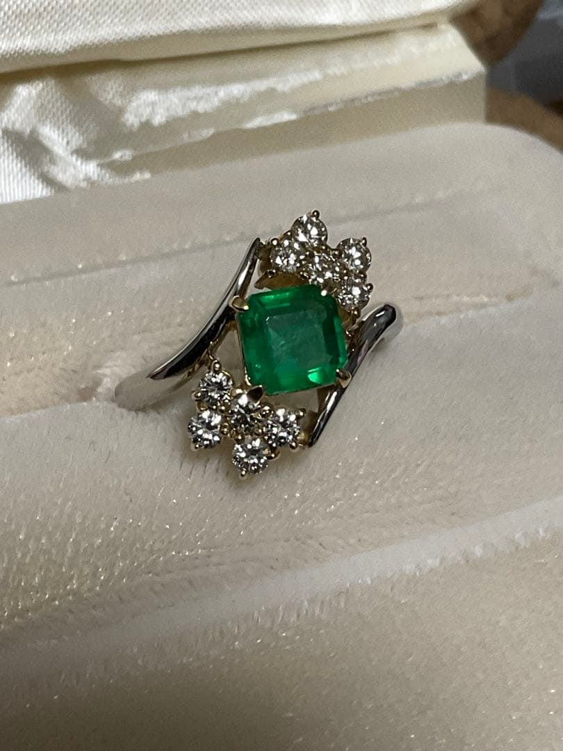 (Second-hand) PT900K18 Emerald Diamond Combination Ring - 8