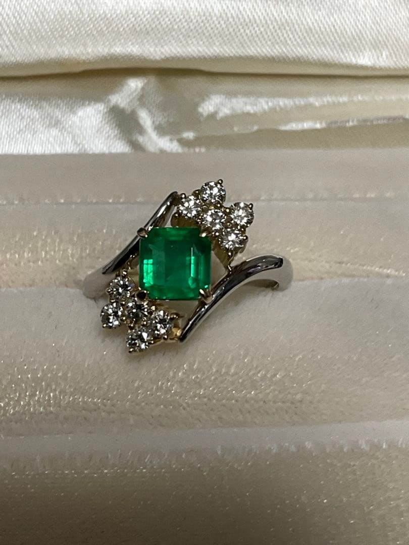 (Second-hand) PT900K18 Emerald Diamond Combination Ring - 9